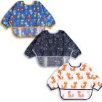 Baby Noah Toddler Bib with Sleeves and Crumb Catcher | Stain and Odor Resistance Play Smock Apron 6-24 Months
